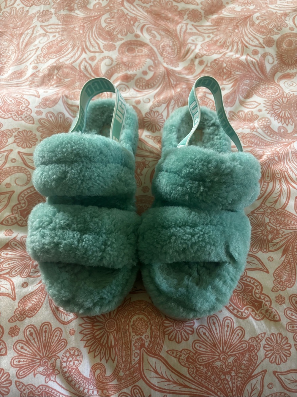 UGG Cozy Fluff Double-Band Slide Sandals - Mint Green